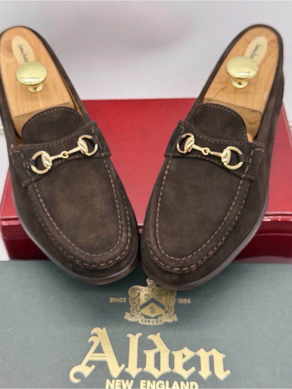 Alden Men’s Brown Suede Bit Loafers 9.5 Handmade in USA-Includes Shoe Trees